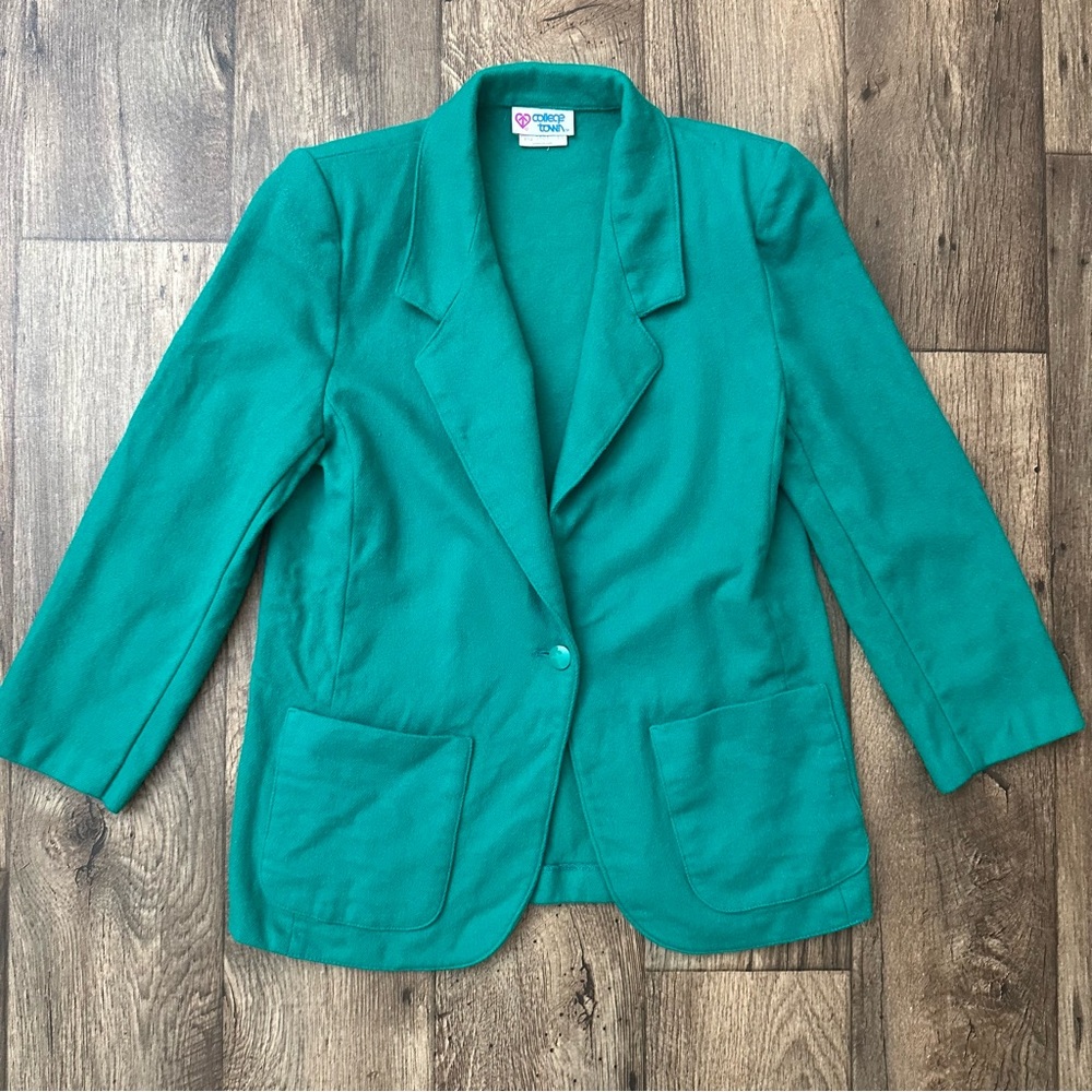 Vintage 90s College Town Suit Blazer 100% Wool Women’s Size 5/6 Green